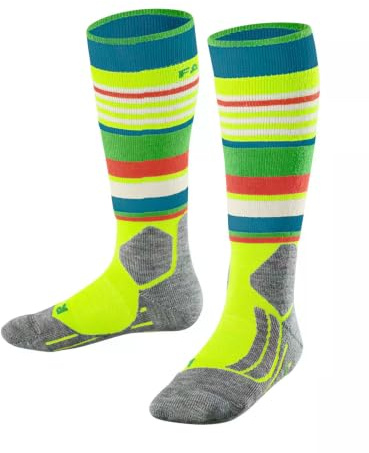 FALKE Unisex Kinder Skisocken SK2 Intermediate Trend K Kh Wolle Funktionsmaterial warm dick 1 Paar, Gelb Lightning 1690, 31-34