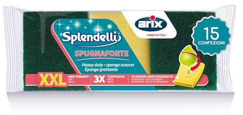 ARIX | 45 Spugne Abrasive XXL della Linea Splendelli, Spugna da Cucina, Rimuove Sporco Ostinato e Unto da Pentole, piatti, Posate e Superfici non Delicate - 15 Confezioni