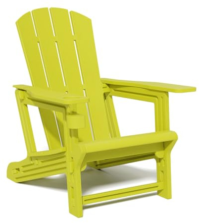 FONTOI Adirondack Stuhl aus Kunststoff, für den Außenbereich, ohne Schrauben, Terrassen-Adirondack mit Getränkehalter, 180 kg Kapazität, Liegestuhl, Gartenstuhl für Hinterhof, Rasen, Strand, Gelb