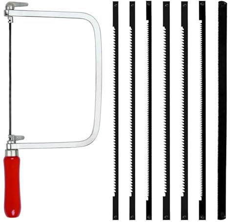 Set di seghe per traforo con 7 lame e seghetto per metallo e legno, girevole a 360 gradi, con manico in legno, elevata adattabilità, versatile, taglio preciso