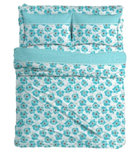 Parure de Lit 140x200 en Coton, Ensemble de Draps 4 Pièces (1 Drap Housse 140x200, 1 Drap Plat 220x285, 2 Taie d'oreiller 52x82) Draps de Lit 2 Personnes Rafraichissant Made in Italy