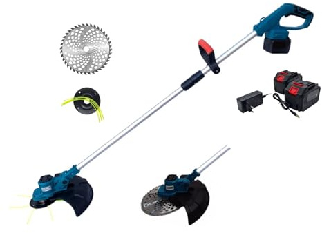 GrecoShop Decespugliatore Tagliabordi a Batteria 68V Brushless, 2 Batterie, Testina Multifilo + Disco a 40 Denti, Impugnatura Ergonomica, Asta Telescopica, Testa Girevole 90°, Per Giardino e Potatura