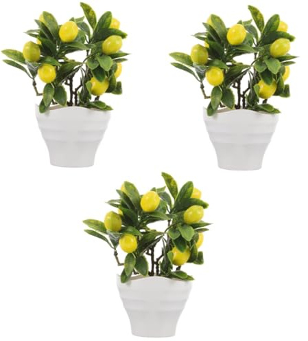 Garneck 3 Pièces Arbre Citronnier Artificiel Pot Décoration Bonsai Imitation Ornement Fausse pour Bureau Maison Ambiance Entretien