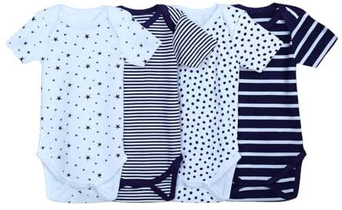 IMFAA Baby Bodysuits – Unisex Short Sleeve 100% Cotton Vests – Pack of 3–5 – Soft & Breathable Fabric – Easy Change Snap Closures – Newborn to 24 M