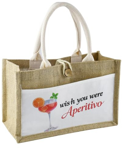 anyìshwu Borsa Personalizzabile in Juta Laminata,Borsa Mare Personalizzata“con Motivo a Calice da Vino”Nome Paglia,Borsas di Iuta Riutilizzabile per Le Donne,Borsas Da Donna Portatile(32x21x12cm)