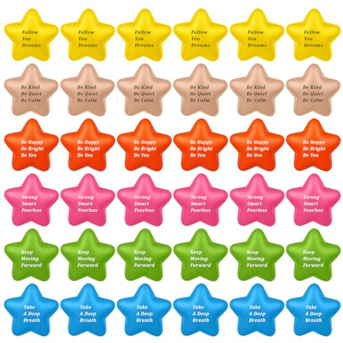 YXSJAS 36PcsBack to School Motivational Stress Balls Inspirational Funny Colorful Foam Balls Star PU Stress Balls Squeeze Toys Durable Squeeze Toys for Anxiety Relief Hand Exercise Stress Relief Gifts