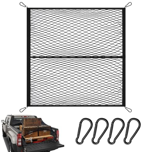 Hochelastisches Gepäcknetz für LKW-Bett –Cargo net for Pick-up 1,2x1,2m dehnbar bis 2,1x2,1m (Einlagig), einfacher LKW-Pickup-Organizer für tägliche leichte Lasten