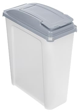 TENLITE - High Grade 25L Slim Line Clear/Cool Grey Recycling Bin with Flap Lid – Durable Plastic Waste Rubbish Bin, Trash Can & Dustbin for Kitchen, Bathroom, Bedroom, Office or Animal Feed Storage