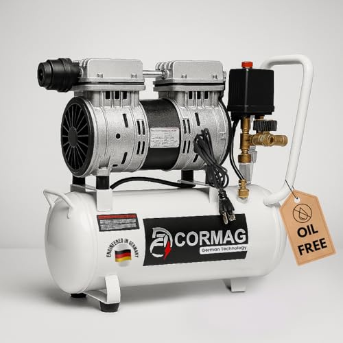 Brevix 6.3 Gallon Ultra Quiet Air Compressor, 2HP 3.35 CFM@ 90PSI Pressure | 2800 RPM Oil-Free Portable Steel Tank filled in 60s, 60dB Quiet Compressor for Airbrush, Tire Inflation & Tools, 110V/60hz