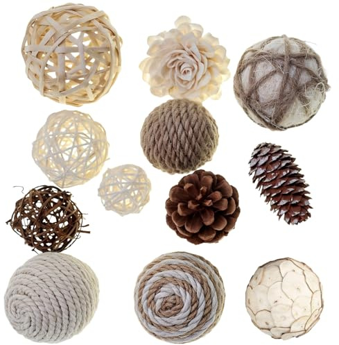 Calolin Decorative Balls for Centerpiece Bowls, 12-Piece Set Fall Bowl Filler Decor, Natural Dried Fruit Crafts, Includes Kraft Bag, Ideal Bowl Fillers for Home Decor Fall
