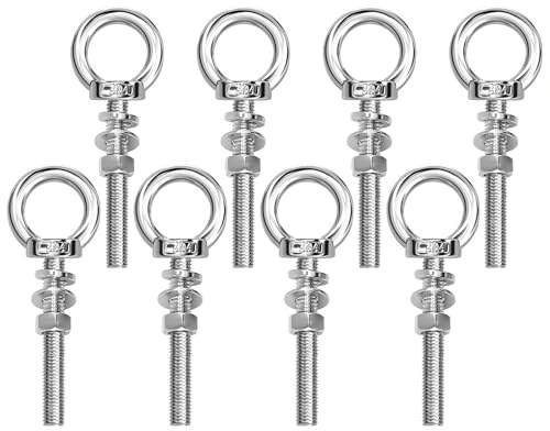 8 Stück Ringschraube M8, Ösenschraube M8 x 100 mm 304 Edelstahl Augenschraube mit Muttern Unterlegscheiben Schraubösen für Rolle Befestigens und Aufhängung