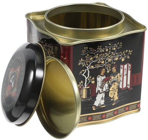 DECHOUS Caja de Hojalata Vintage Negra con Tapa, Contenedor Multifuncional Hermético para Almacenar Té Suelto y Chocolates con Forma Ondulada Irregular
