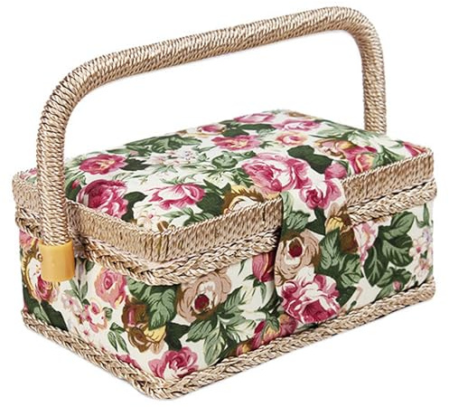 Nähkörbe für Erwachsene, extra großer Nähkorb, Vintage-Blumenkorb für Vorräte, handgefertigter Korb-Organizer für Nadeln, Faden und andere Vorräte
