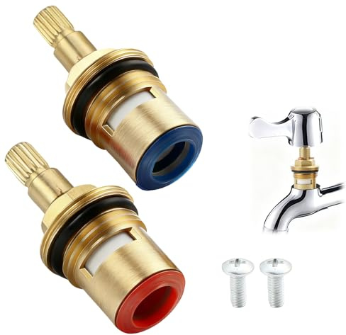 QEAS 2 Pieces Universal Mixer Tap Cartridge, Sturdy Durable Tap Brass Valve Cartridge Replacement, for Bathroom, Kitchen, Basin Faucet(1 Pair Hot & Cold)