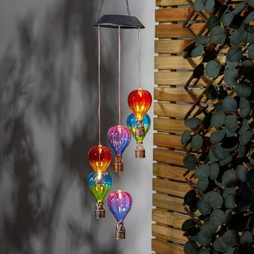 New Stunning Warm White LED Hot Air Balloon Solar Garden Light – Hanging Mobile Light,Automatic Dusk Activation, Perfect for Patio or Outdoor Spaces Garden Decor-G04