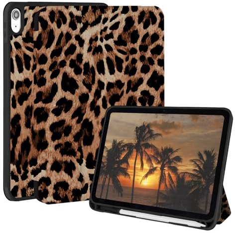 Rvciby iPad Hülle für iPad (A16) 11/10th Generation,Leoparden Hülle mit Bleistifthalter, Dreifacher Ständer Schutzabdeckung/Automatisches Wecken für iPad 11 Zoll 2025/10.9 Zoll 2022,Braun
