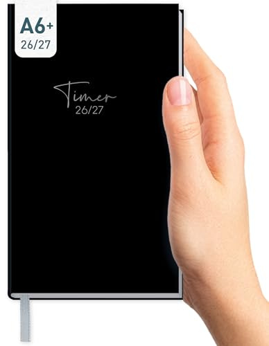 Häfft-Timer Slim Schülerkalender 2026 2027 A6+ Black Edition | Handlicher Studienplaner mit 1 Woche auf 2 Seiten, Semesterplaner, Schülerplaner für Oberstufe, Ausbildung oder Studium