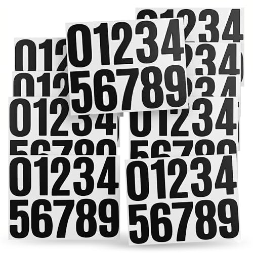 10 Hojas Números Adhesivos 10 cm, Pegatinas de Números Vinilo Impermeable 0-9 para Buzón, Puerta, Dirección y Coches, Calcomanías de Casa Resistentes al Calor y Agua, Negro