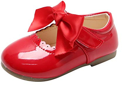 Scarpe Pelle Principessa Bambini Sandali Nodo Neonato Calzature Infantile Sneakers Morbide Antiscivolo Eleganti (Red, 22 Toddler)