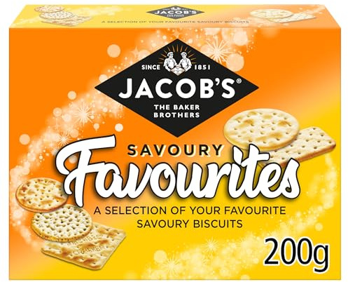 JACOB'S Savoury Favourites, Selection Boxes of Crackers for Cheese, 200 g | Salted & Crunchy Selection, Perfect for Cheese Boards, Vegetarian, Ideal for Sharing & Gifting