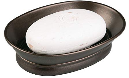 InterDesign York tvålkopp för bänkskivan, metall, tvålhållare för badrum, dusch, tvättställ, legerat stål, brons, 87 x 5,5 x 1,4 cm