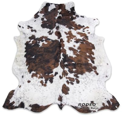 rodeo Genuine Cowhide Rug - Real Cow Hide Rug Large for Living Room & Bedroom - Western Rugs for a Natural Western Home Decor Ambiance - Rustic Cow Print Carpet Decor - 5x7 ft, Tricolor