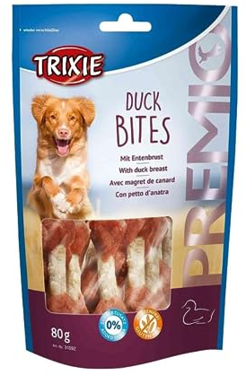 TRIXIE Hundeleckerli PREMIO Hunde-Durck Bites 80g - Premium Leckerlis für Hunde glutenfrei - ohne Getreide & Zucker, schmackhafte Belohnung für Training & Zuhause - 31592 (Das Paket kann variieren)