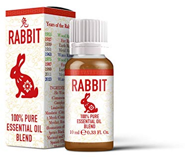 Mystix London - Rabbit Chinois Zodiac Essential Huile Blend 10 ml - 100% pur et naturel - Huile d'aromathérapie - Ho Wood, Mandarin, Myrrh, Rosemary, Spruce Black, Verbena Espagnol - Végétalien