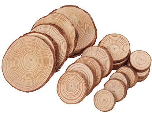 Natürliche Holzscheiben, 21 Stück 3-10 cm Unbehandeltes Holzkreise Rundes Rustikales Holz Scheiben mit Rinde, Basteln Baumscheiben für DIY Handwerk Weihnachten Ornamente Hochzeit Home Dekoration