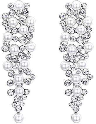 Clearine Damen Ohrringe Hochzeit Braut Kristall Künstliche Perlen Viel Beaded Cluster Chandelier Dangle Ohrschmuck