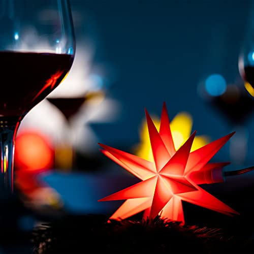 Novaliv Weihnachtsstern LED Dekostern Klein 12cm ROT mit Batteriefach für 3 AA Batterien 6h Timerfunktion (1,5m Kabel) Innenraum DEKO 3D Stern 18 Zackig Leuchtstern LED Stern Lichterkette Weihnachten