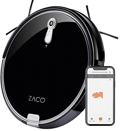 ZACO A8s Saugroboter mit Wischfunktion, App & Alexa Steuerung, 7,2cm flach, automatischer Staubsauger Roboter, 2in1 Wischen oder Staubsaugen, für Hartböden, Fallschutz, mit Ladestation