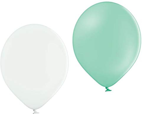 50 Bio Luftballons je 25 mint & weiß Qualitätsballons 27 cm Ø (Standardgröße B85) biologisch abbaubar, heliumgeeignet Dekoballons