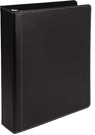 Samsill 1.5 Inch 3 Ring Binder, Leather, Black with Contrast Stitching, 8.5 x 11 Inch, 3 Rings, Notebook Binder, Portfolio Organizer, Planner, Journal