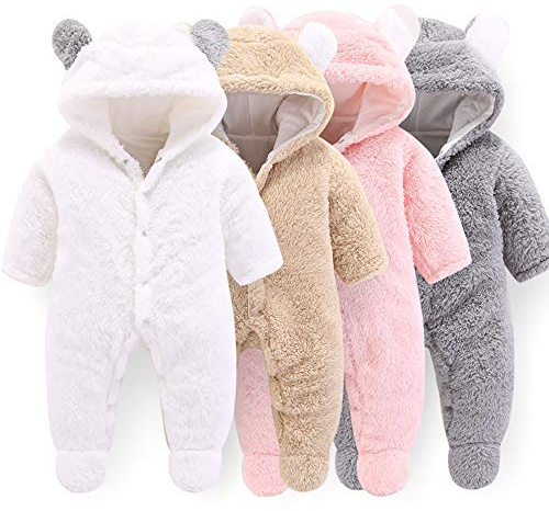 Winmany Mono de bebé recién dormir nacido de dibujos animados oso de nieve traje de invierno abrigo de lana mono con capucha (Blanco, 3-6 meses)
