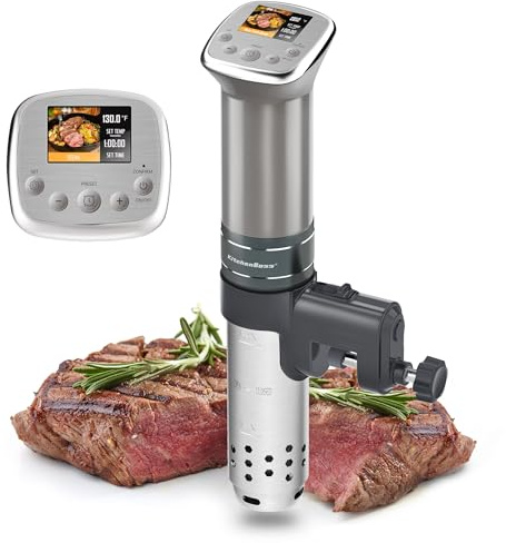 KitchenBoss Sous Vide Cooker Machine: Ultra-Quiet Built-in TFT Recipes IPX7 Waterproof circulator cooker Brushless DC motor 1100 Watts Immersion Circulator Sous-vide Cooking Machine G321, Silver