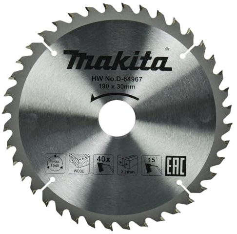 Makita D-64967 D-64967-Disco TCT 190/30/40t Madera, Negro