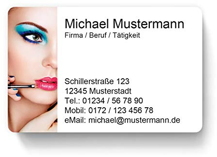 100 Visitenkarten, laminiert, 85 x 55 mm, inkl. Kartenspender - Beauty Kosmetik Makeup