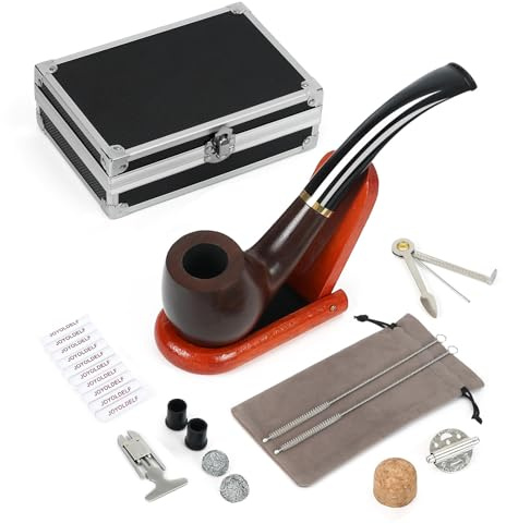 Joyoldelf Tabakpfeife Set & einzig schön Tabakpfeifen Box Tabakpfeife aus Holz mit Pfeifendeckel, Pfeifenständer, Pfeifenputzer und Pfeifenzubehör