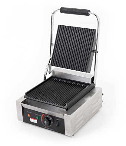 Ristoattrezzature - Piastra Panini Elettrica - Rigata/Rigata - Griglia Professionale Singola per Ristoranti e Bar - 31x37x21 cm - 1.8 kw