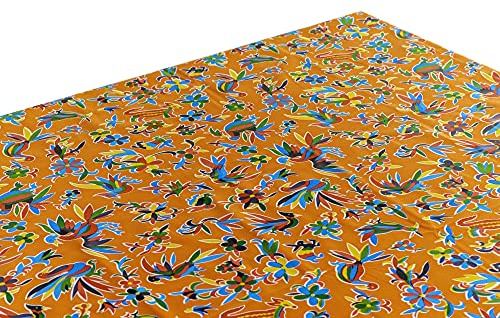 First Choice Vinyls Otomi Oilcloth Tablecloth for Patios, Picnic and Kitchen Tables - Orange - Plastic Vinyl - Mantel de Plastic (55x90 Inch Rectangle)