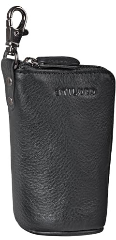 STILORD 'Tanner' Schlüssel Etui Tasche Leder Schlüsseletui Autoschlüssel Schlüsselhalter mit Schlüsselanhänger RFID Minibörse Vintage Echtleder, Farbe:schwarz