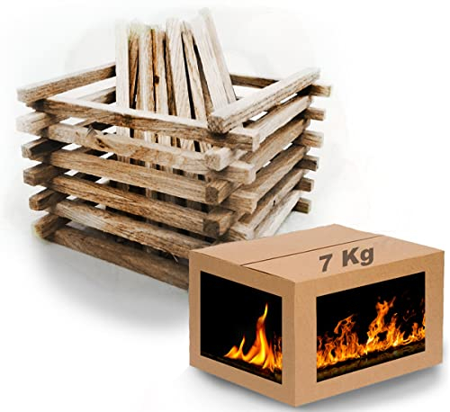 Anzündholz Anmachholz Basteln Holz 7 Kg 1 Karton Scheitlänge 16 cm, Feuerholz für Kaminofen, Grill., U-8x21-37