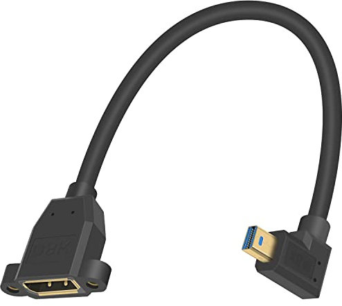 Duttek Mini Displayport to Displayport 1.4 Cable, 8K@60Hz Leftt Angled Mini Displayport Male to Displayport Female Extension Cable with Screw Panel Mount, Support Bi-Directional Transmission. 1Ft