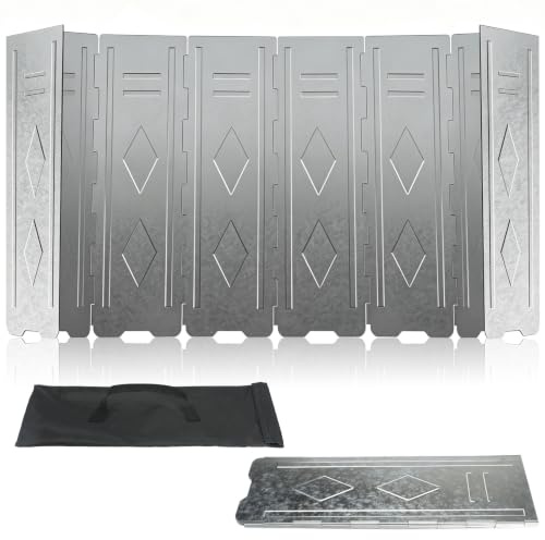 10 Plaques Pare‑Vent Pliable Acier Inoxydable Camping Réchaud Gaz 150x50 cm | Pare-Brise De Réchaud avec Sac De Rangement pour Pique‑nique et Barbecue
