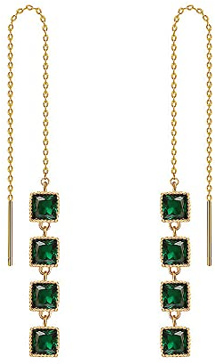 Kette Smaragd Einfädler Ohrringe Grün CZ Kristall Gold Lange Ohrringe