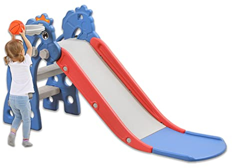 Froadp 135x55x67cm Freistehende Rutschen Kinder Spielsets Kunststoffrutsche mit Basketballkorb Kinderrutsche Gartenrutsche für Kleinkinder ab 1-6 Jahren Tragfähigkeit bis zu 30KG