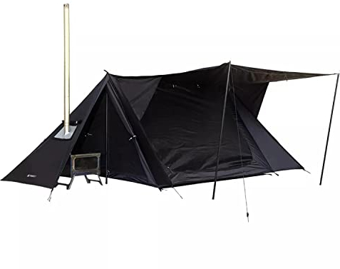 STOVEHUT Black Unterstand mit Zwei Türstangen und Zwei Zeltstangen, Camping-Thermozelt im Freien