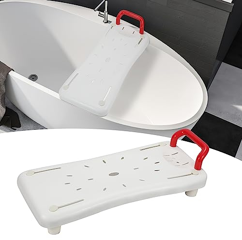 Cecaylie Sedile per vasca da bagno per anziani da seduta, seduta per vasca da bagno con manico rosso, tavola per sedile vasca in plastica, sedia per bagno anziani, plastica, bianco, portata 150 kg