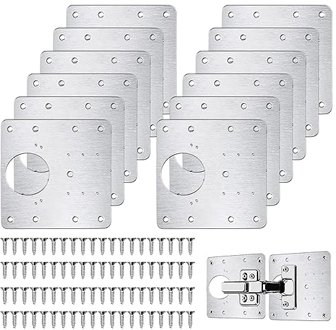 flintronic Edelstahl Scharnier Reparaturplatte, 12 Stück Küchenscharnier Reparaturplatten mit 80 Stück Schrauben, 9 x 9 cm Küchen Scharnier Reparaturset Tür Schrank Wohnmöbel Schublade Kisten Fenster